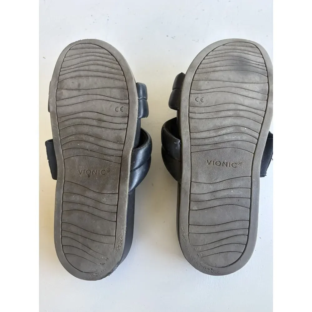 Vionic Black Triple-Strap Slide Sandals